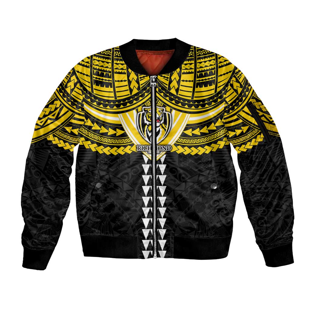 Personalized Richmond Tigers Sleeve Zip Bomber Jacket Polynesian Tribal Pattern Heritage Football