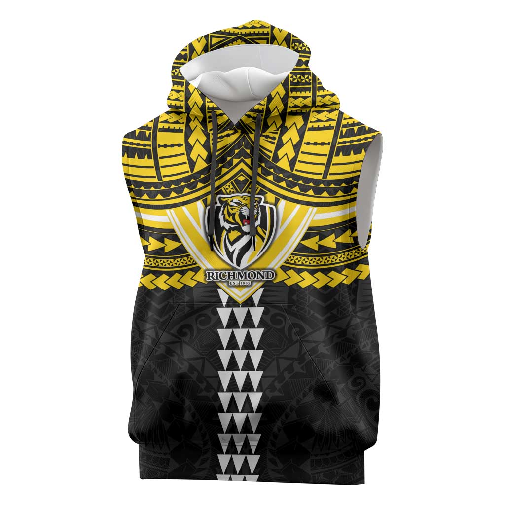 Personalized Richmond Tigers Sleeveless Hoodie Polynesian Tribal Pattern Heritage Football