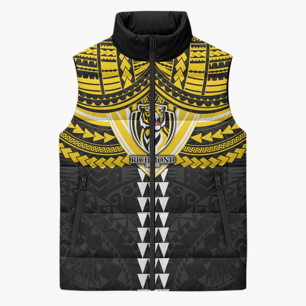Personalized Richmond Tigers Sleeveless Puffer Jacket Polynesian Tribal Pattern Heritage Football