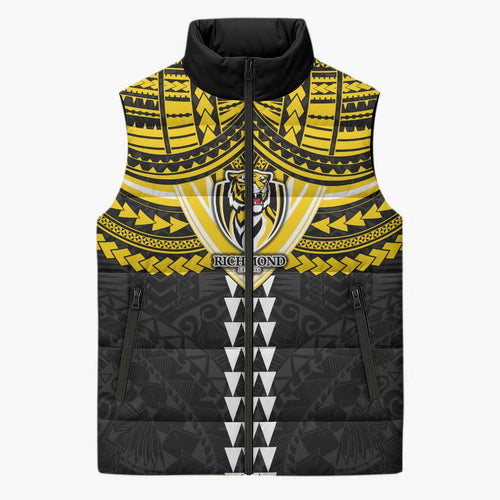 Personalized Richmond Tigers Sleeveless Puffer Jacket Polynesian Tribal Pattern Heritage Football