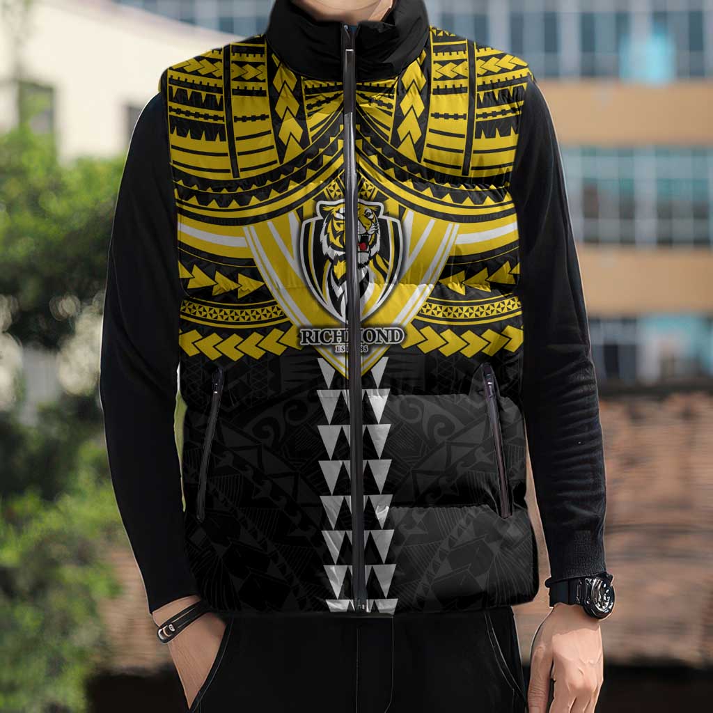 Personalized Richmond Tigers Sleeveless Puffer Jacket Polynesian Tribal Pattern Heritage Football