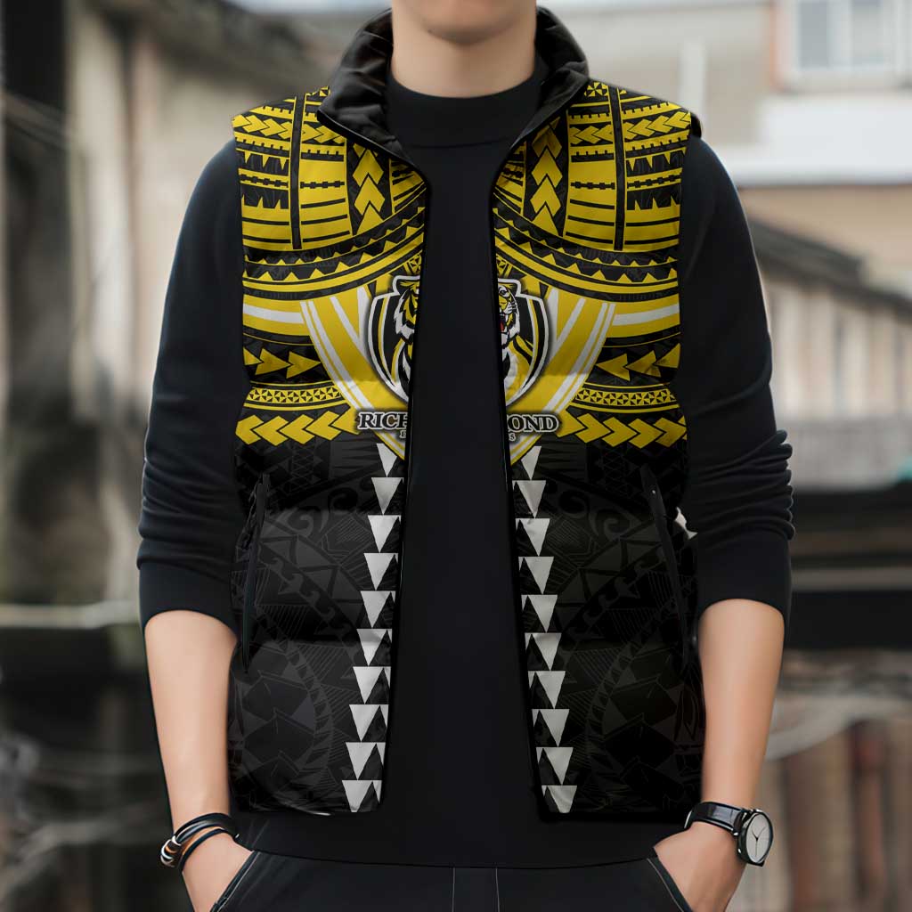 Personalized Richmond Tigers Sleeveless Puffer Jacket Polynesian Tribal Pattern Heritage Football