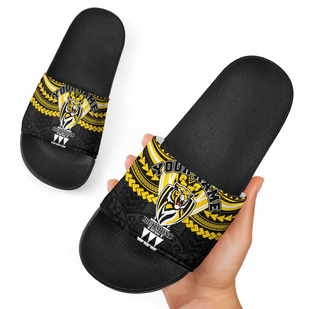Personalized Richmond Tigers Slide Sandals Polynesian Tribal Pattern Heritage Football