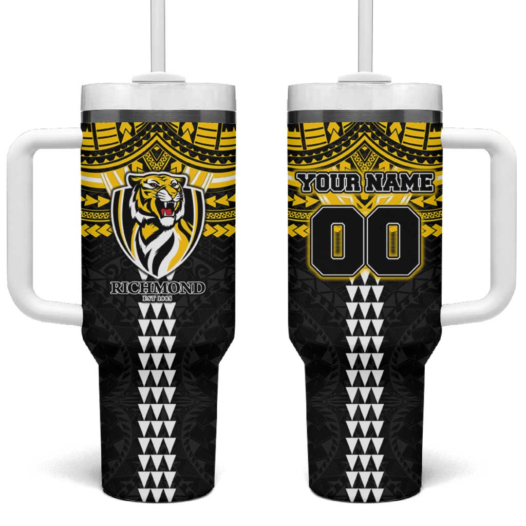 Personalized Richmond Tigers Tumbler With Handle Polynesian Tribal Pattern Heritage Football
