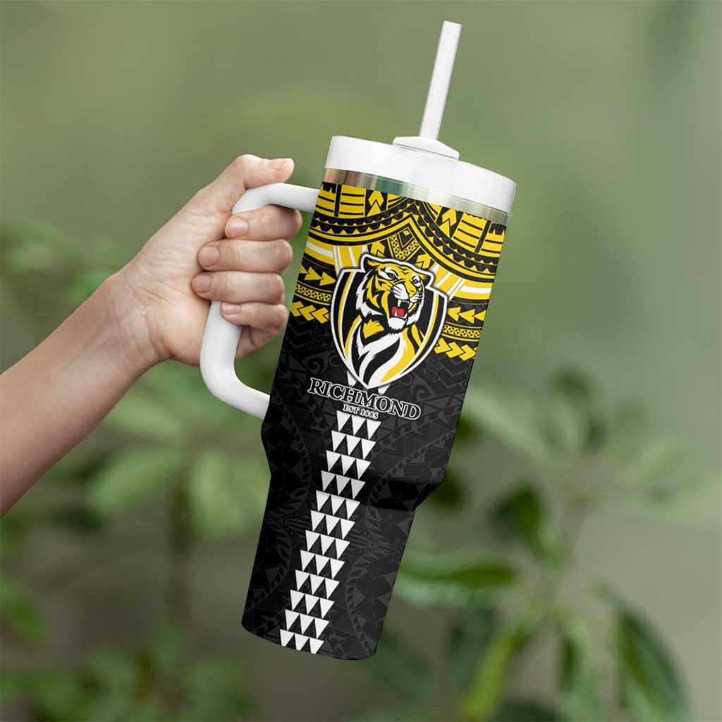 Personalized Richmond Tigers Tumbler With Handle Polynesian Tribal Pattern Heritage Football