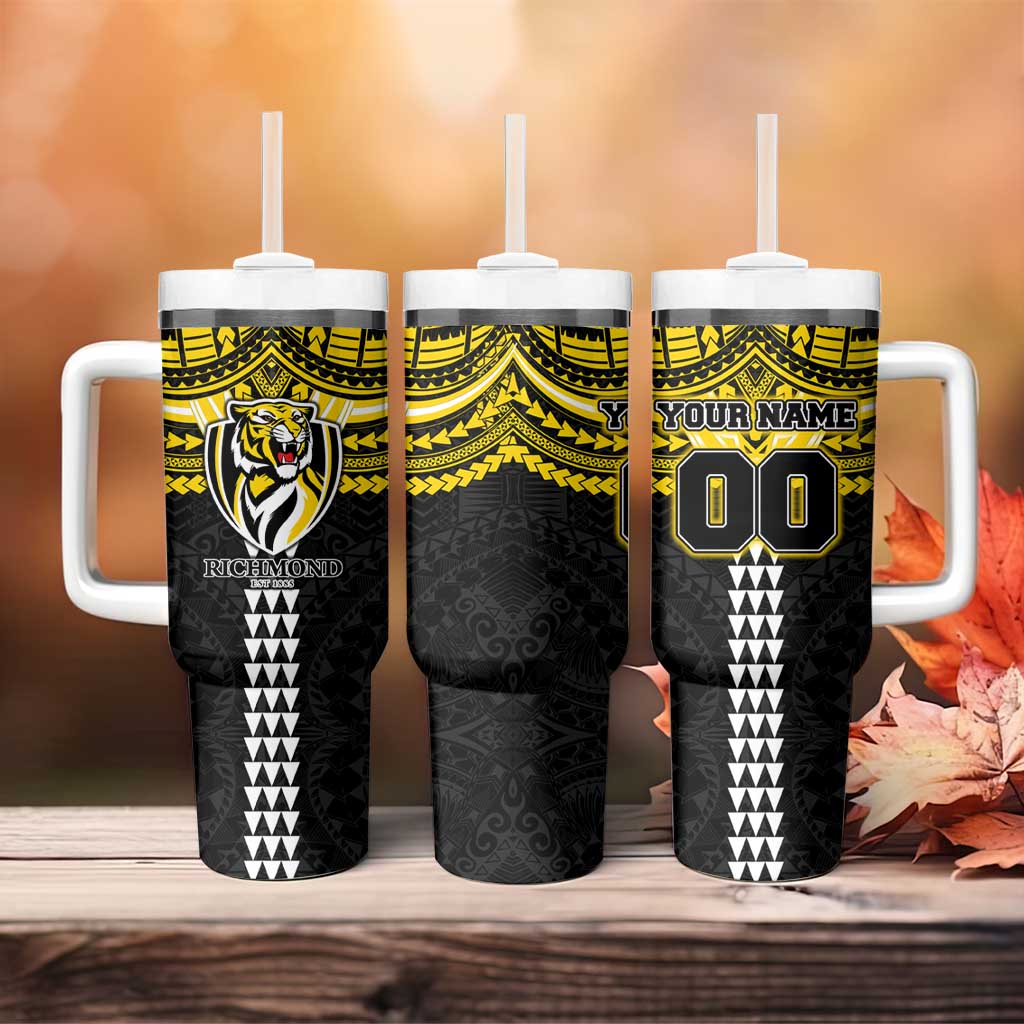 Personalized Richmond Tigers Tumbler With Handle Polynesian Tribal Pattern Heritage Football