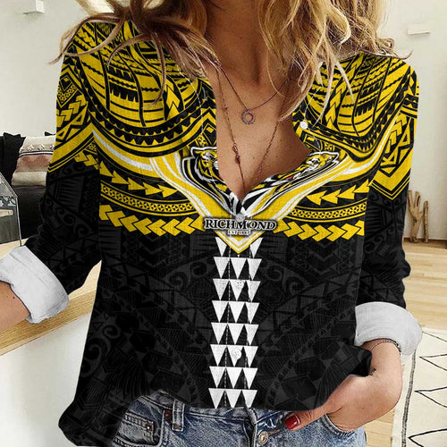 Personalized Richmond Tigers Women Casual Shirt Polynesian Tribal Pattern Heritage Football