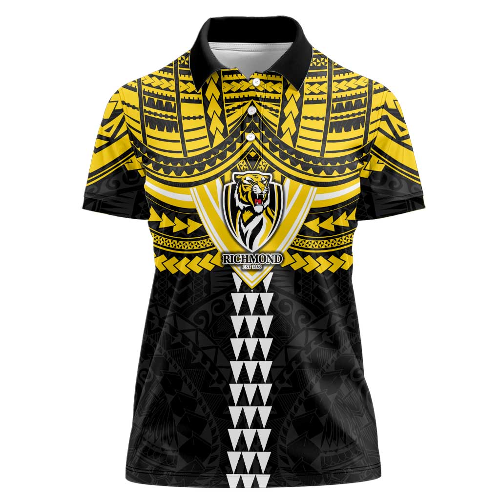 Personalized Richmond Tigers Women Polo Shirt Polynesian Tribal Pattern Heritage Football