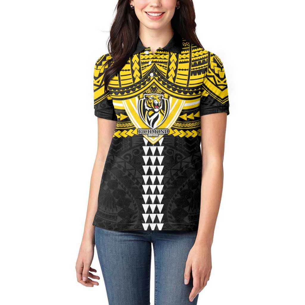 Personalized Richmond Tigers Women Polo Shirt Polynesian Tribal Pattern Heritage Football