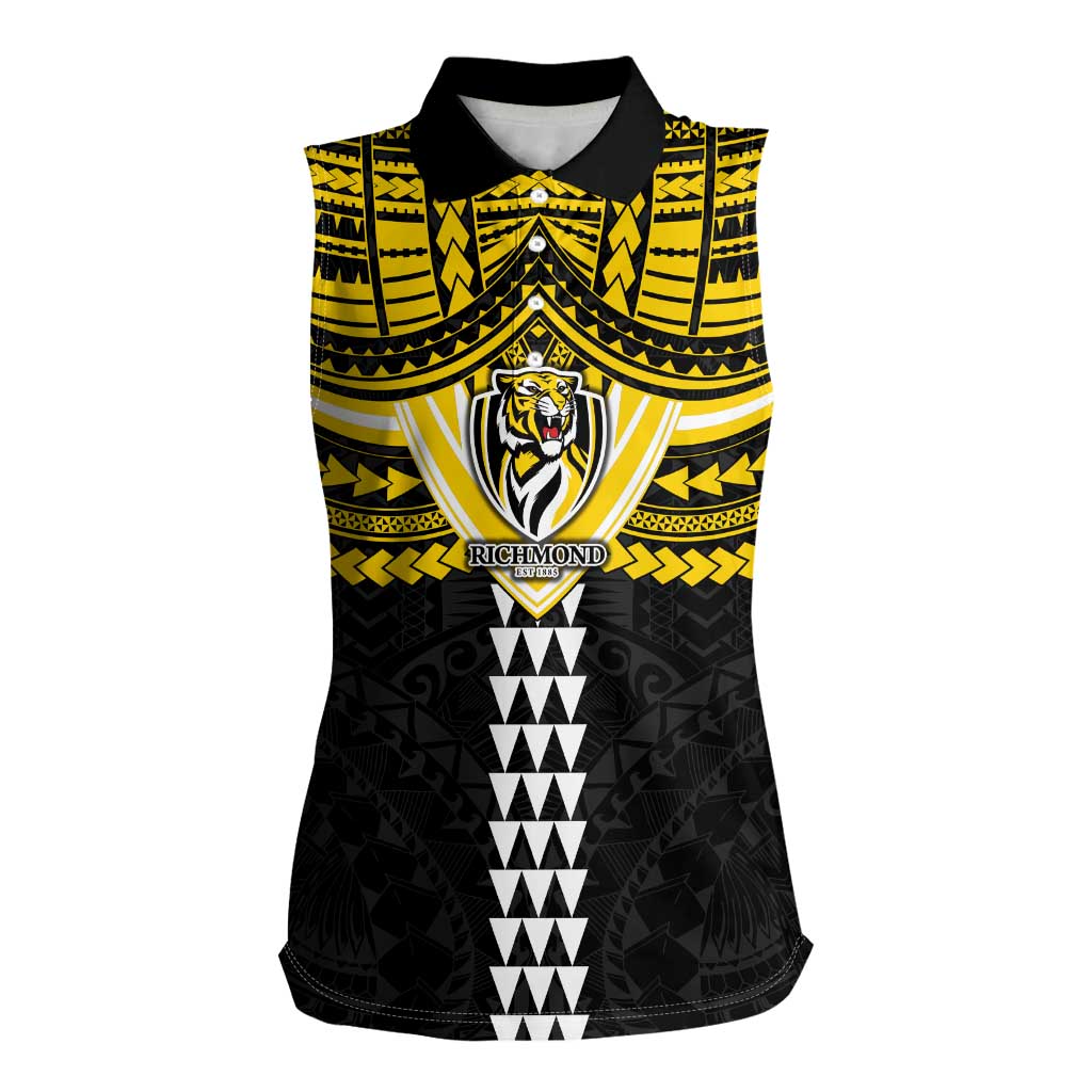 Personalized Richmond Tigers Women Sleeveless Polo Shirt Polynesian Tribal Pattern Heritage Football
