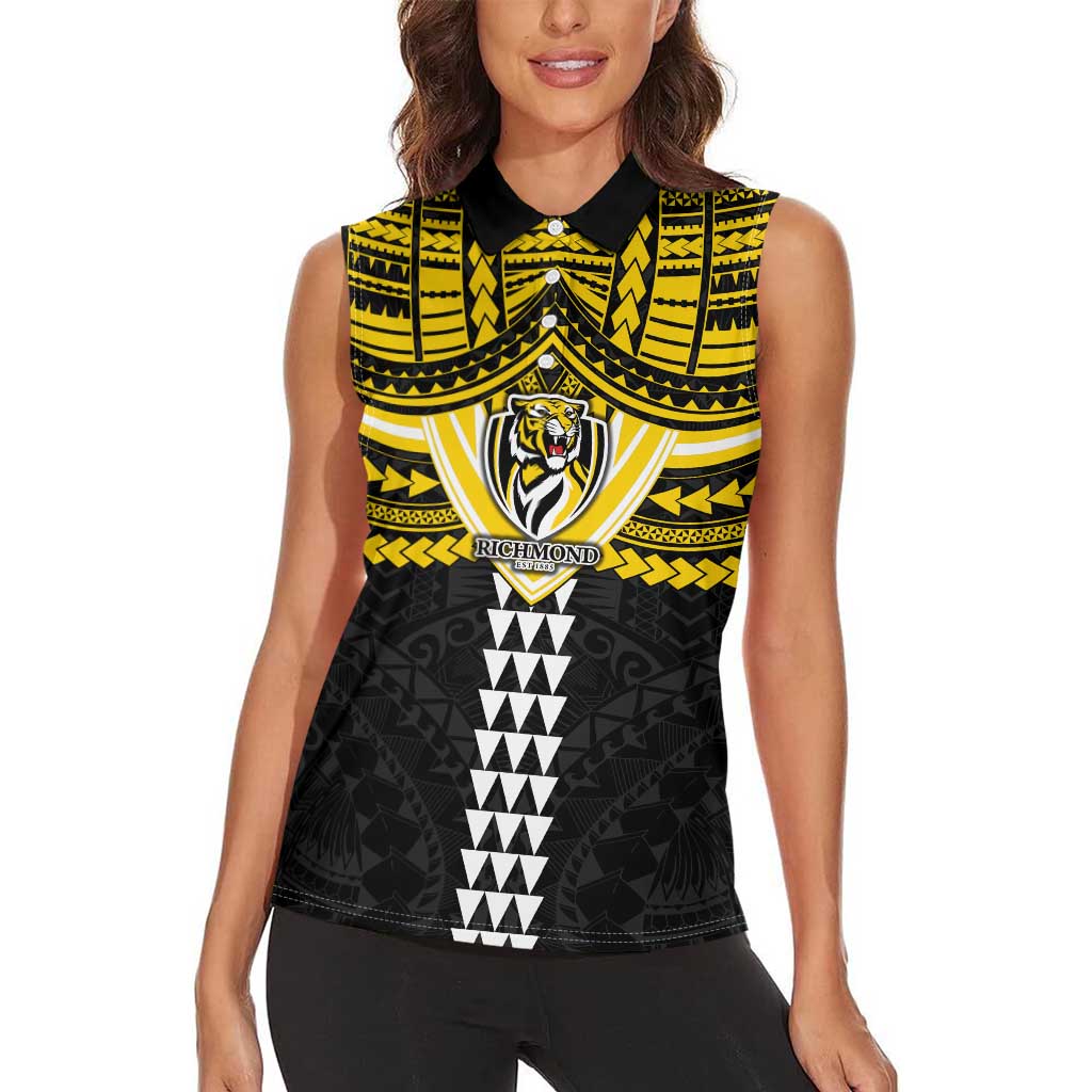 Personalized Richmond Tigers Women Sleeveless Polo Shirt Polynesian Tribal Pattern Heritage Football