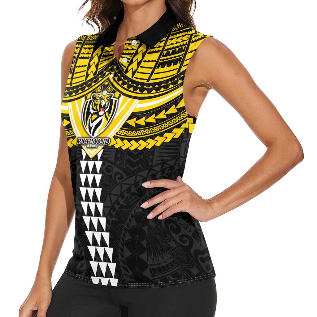 Personalized Richmond Tigers Women Sleeveless Polo Shirt Polynesian Tribal Pattern Heritage Football