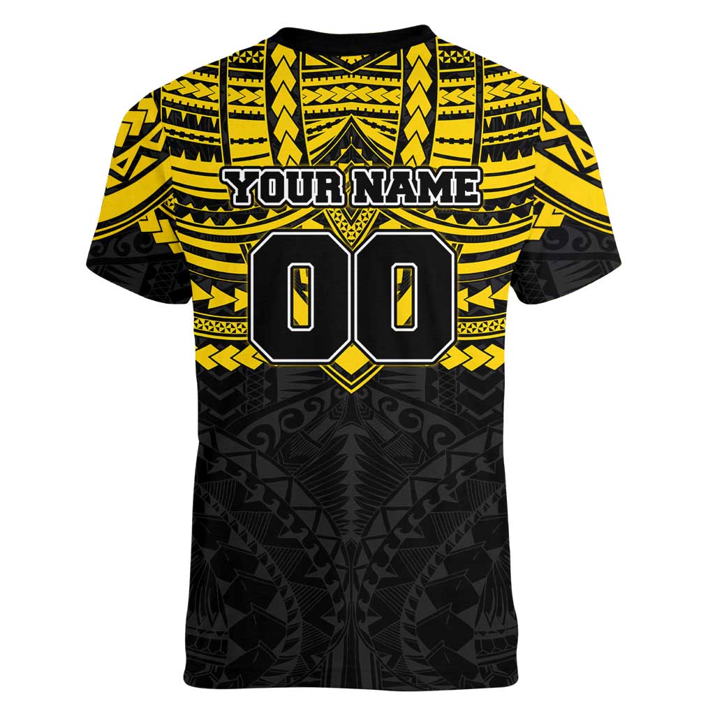Personalized Richmond Tigers Women V-Neck T-Shirt Polynesian Tribal Pattern Heritage Football