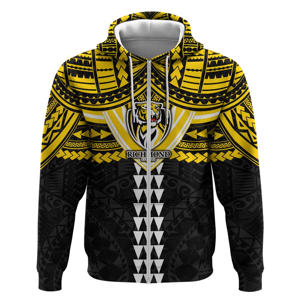 Personalized Richmond Tigers Zip Hoodie Polynesian Tribal Pattern Heritage Football