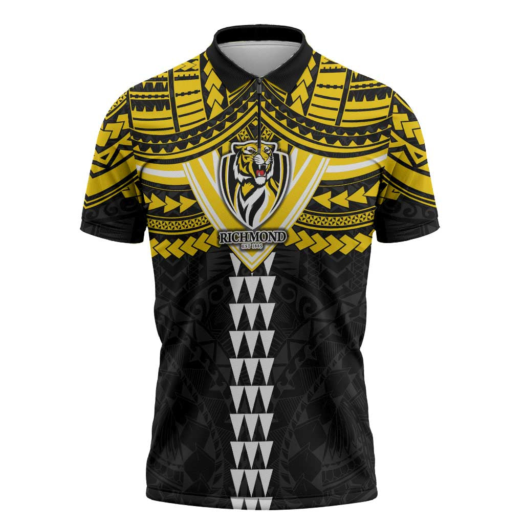 Personalized Richmond Tigers Zipper Polo Shirt Polynesian Tribal Pattern Heritage Football