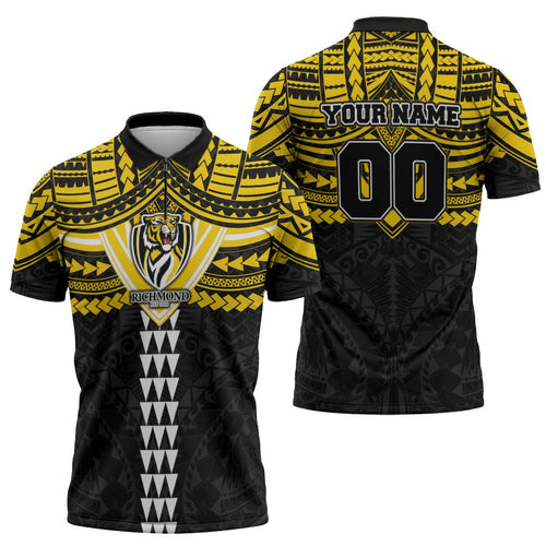 Personalized Richmond Tigers Zipper Polo Shirt Polynesian Tribal Pattern Heritage Football