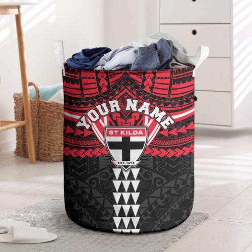 Personalized St Kilda Saints Laundry Basket Polynesian Tribal Pattern Heritage Football