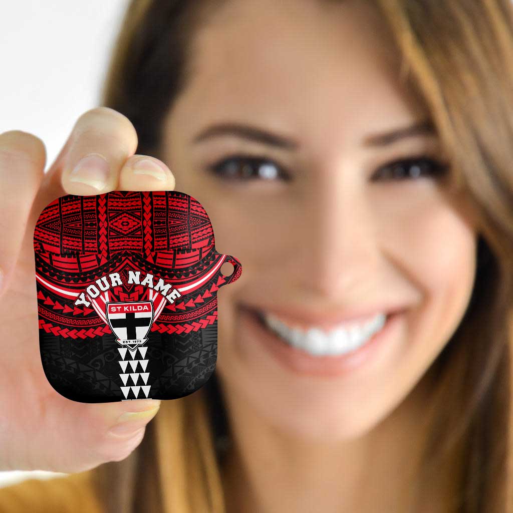 Personalized St Kilda Saints AirPods Case Polynesian Tribal Pattern Heritage Football