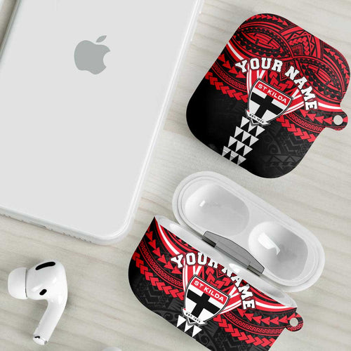 Personalized St Kilda Saints AirPods Case Polynesian Tribal Pattern Heritage Football