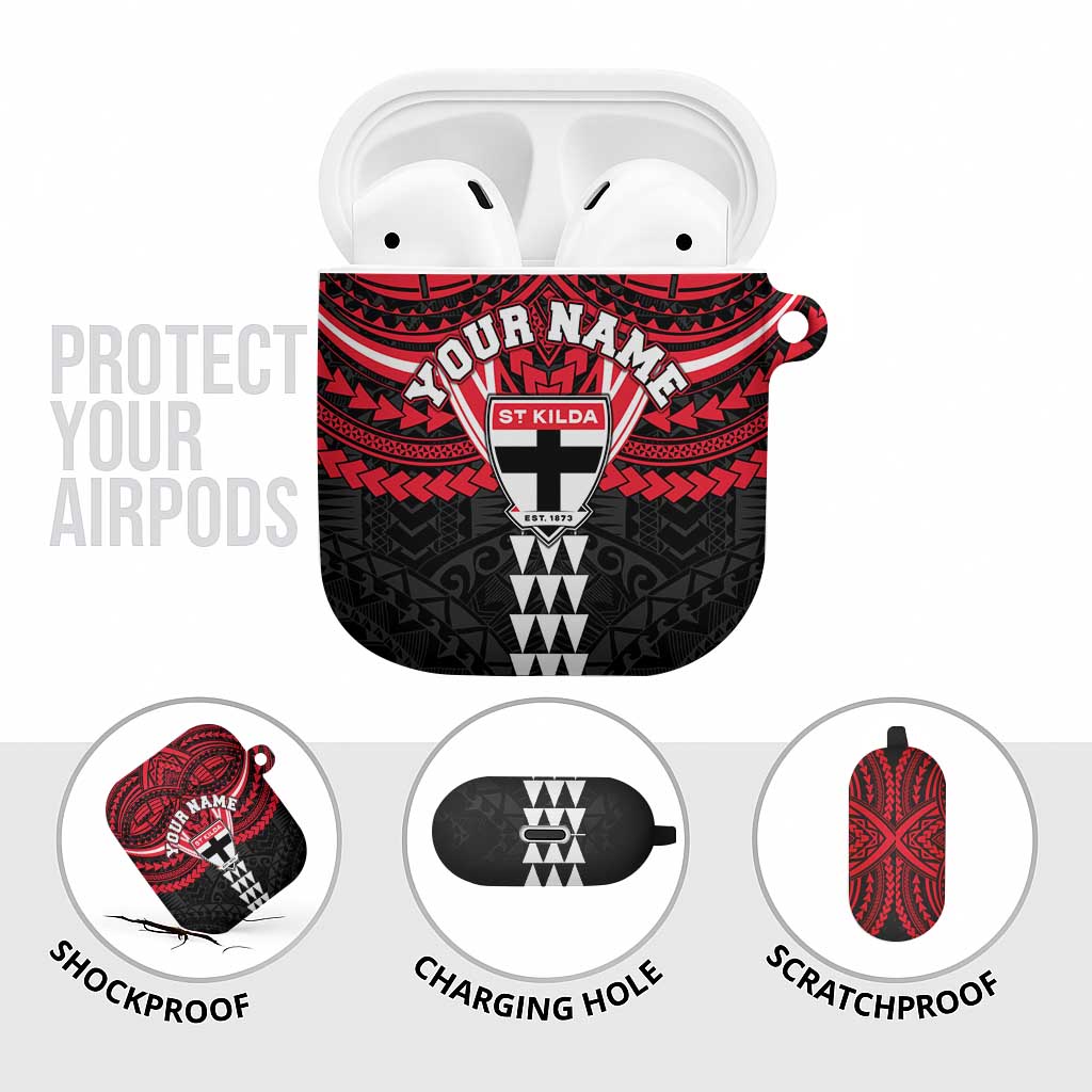 Personalized St Kilda Saints AirPods Case Polynesian Tribal Pattern Heritage Football