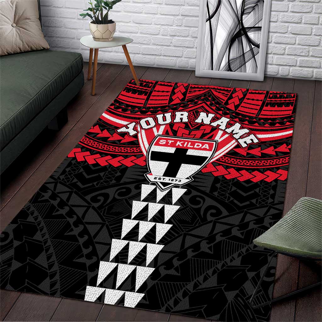 Personalized St Kilda Saints Area Rug Polynesian Tribal Pattern Heritage Football