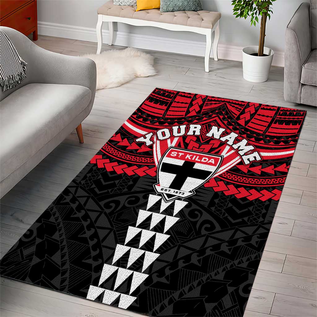 Personalized St Kilda Saints Area Rug Polynesian Tribal Pattern Heritage Football