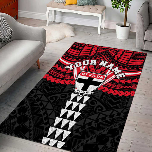Personalized St Kilda Saints Area Rug Polynesian Tribal Pattern Heritage Football