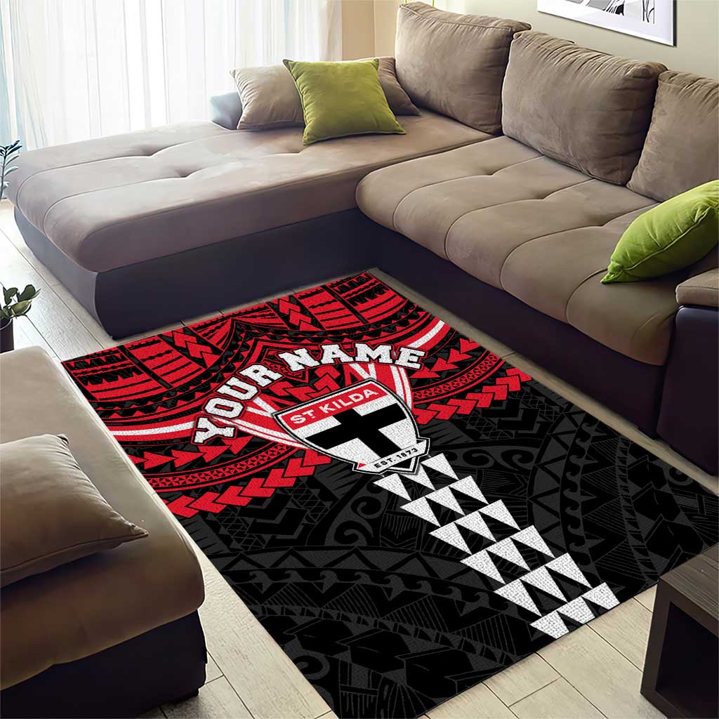 Personalized St Kilda Saints Area Rug Polynesian Tribal Pattern Heritage Football
