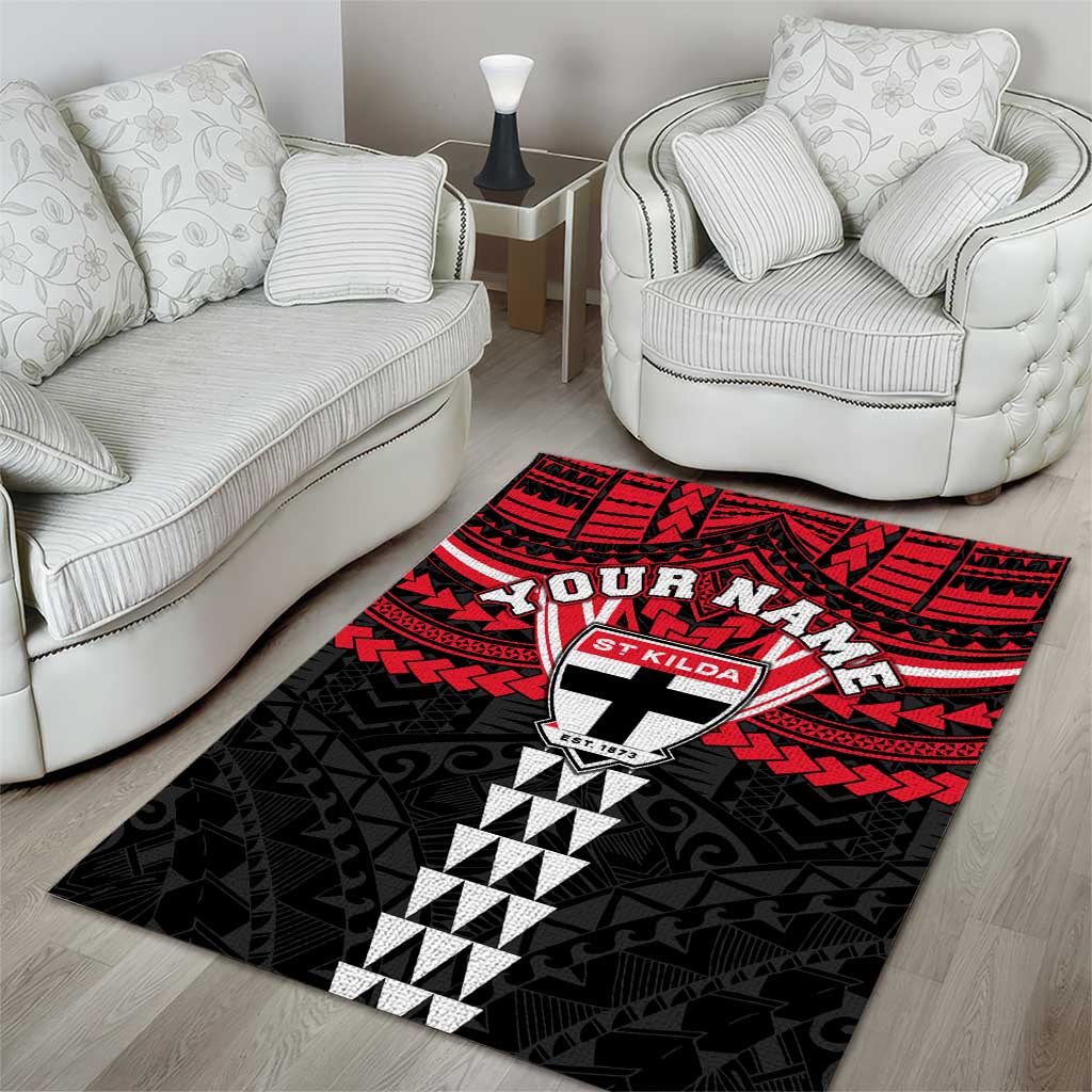 Personalized St Kilda Saints Area Rug Polynesian Tribal Pattern Heritage Football