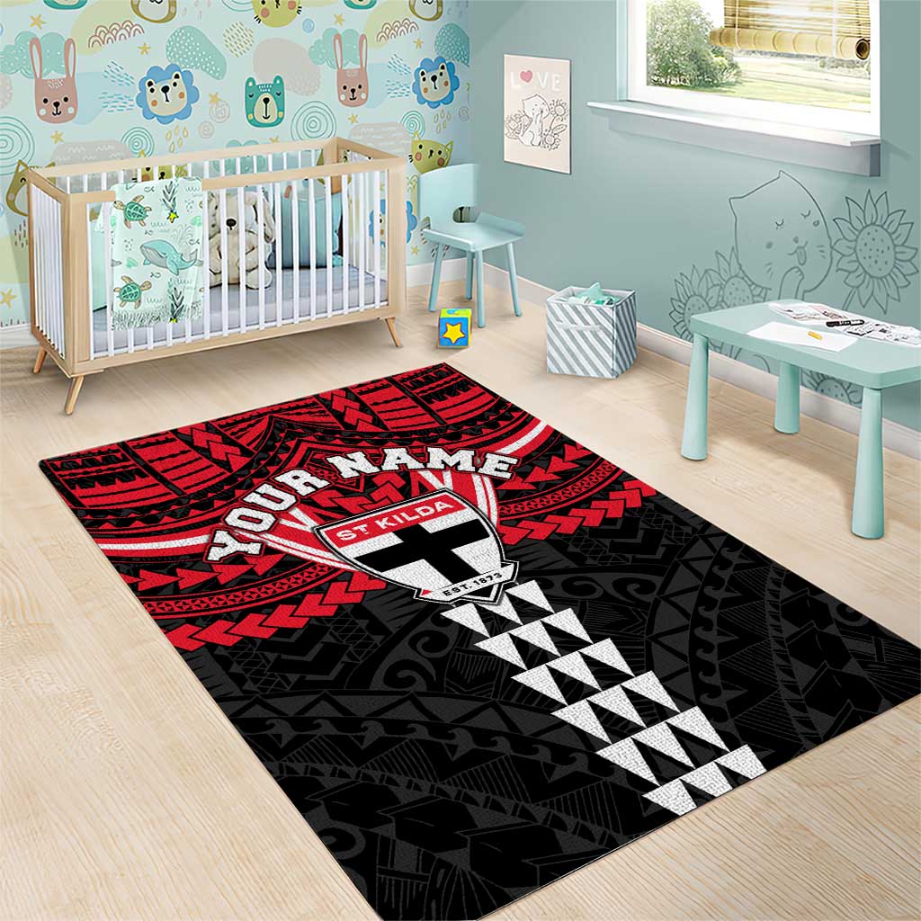 Personalized St Kilda Saints Area Rug Polynesian Tribal Pattern Heritage Football