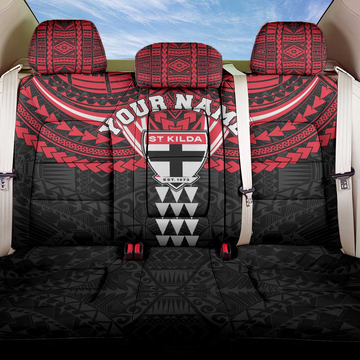 Personalized St Kilda Saints Back Car Seat Cover Polynesian Tribal Pattern Heritage Football