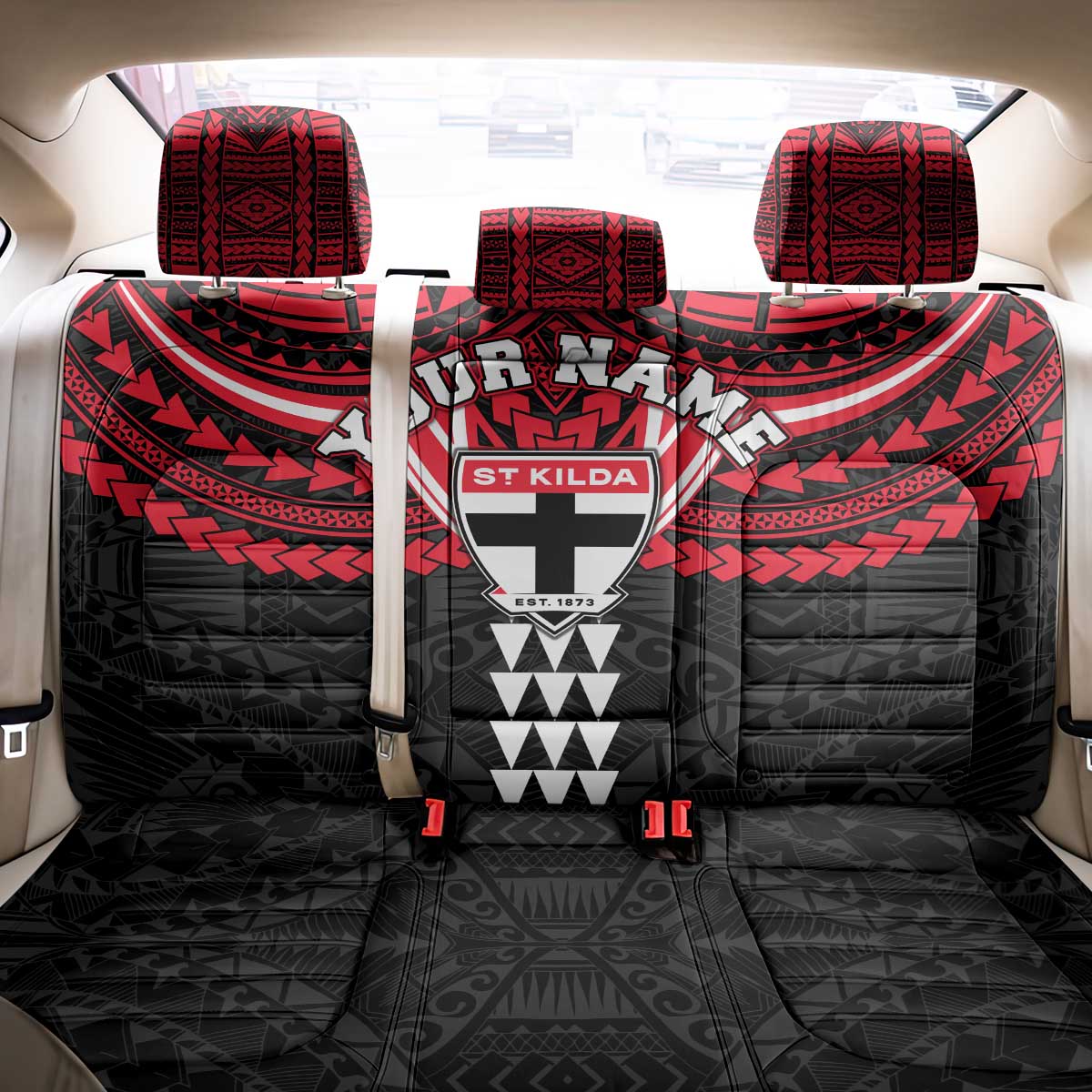 Personalized St Kilda Saints Back Car Seat Cover Polynesian Tribal Pattern Heritage Football