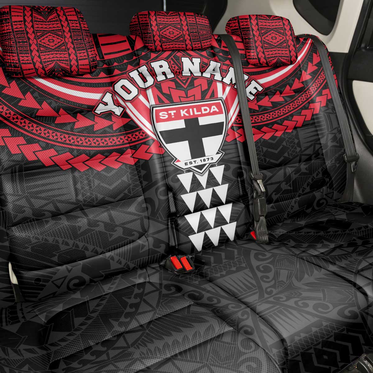 Personalized St Kilda Saints Back Car Seat Cover Polynesian Tribal Pattern Heritage Football