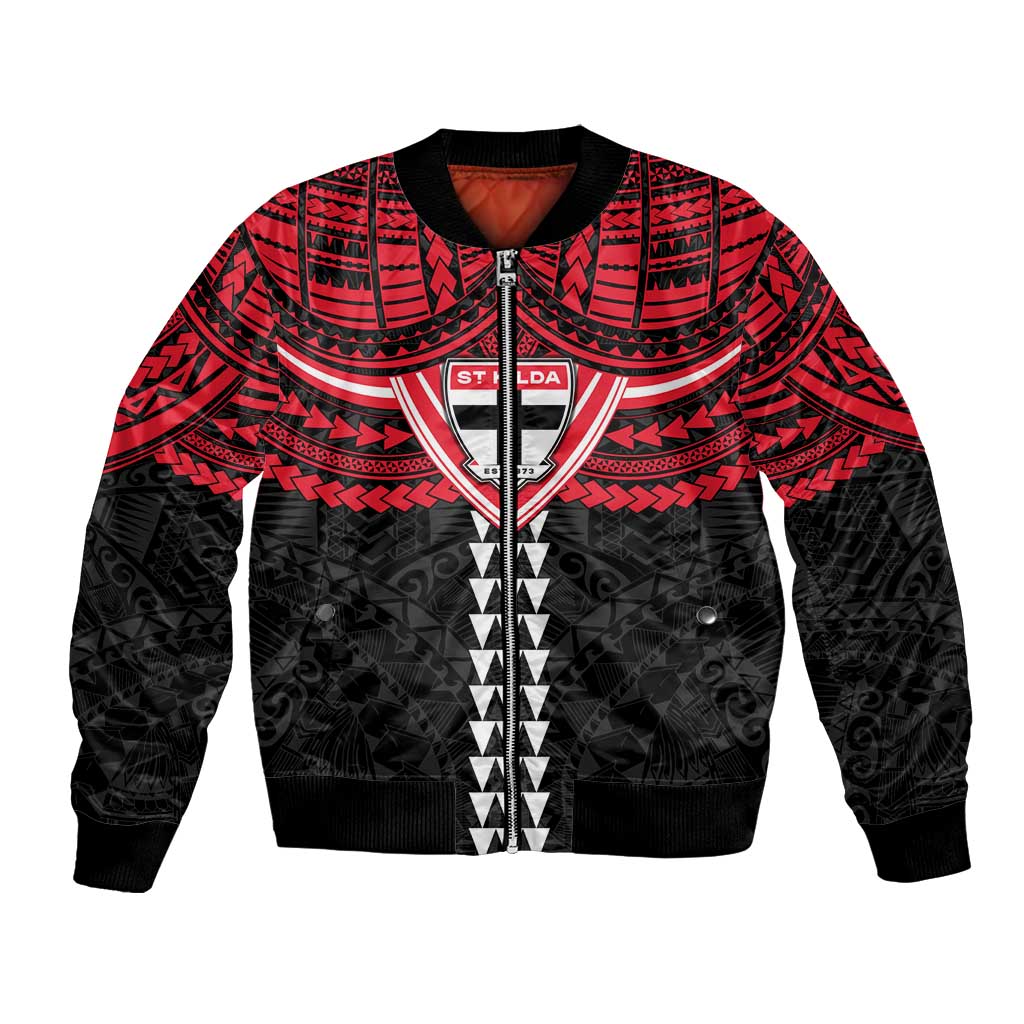 Personalized St Kilda Saints Bomber Jacket Polynesian Tribal Pattern Heritage Football