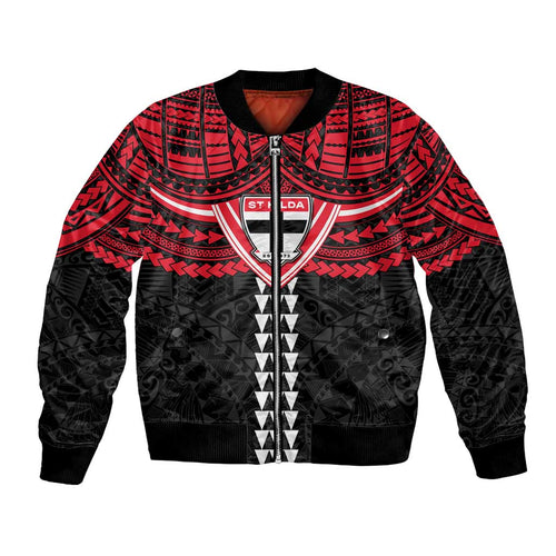 Personalized St Kilda Saints Bomber Jacket Polynesian Tribal Pattern Heritage Football