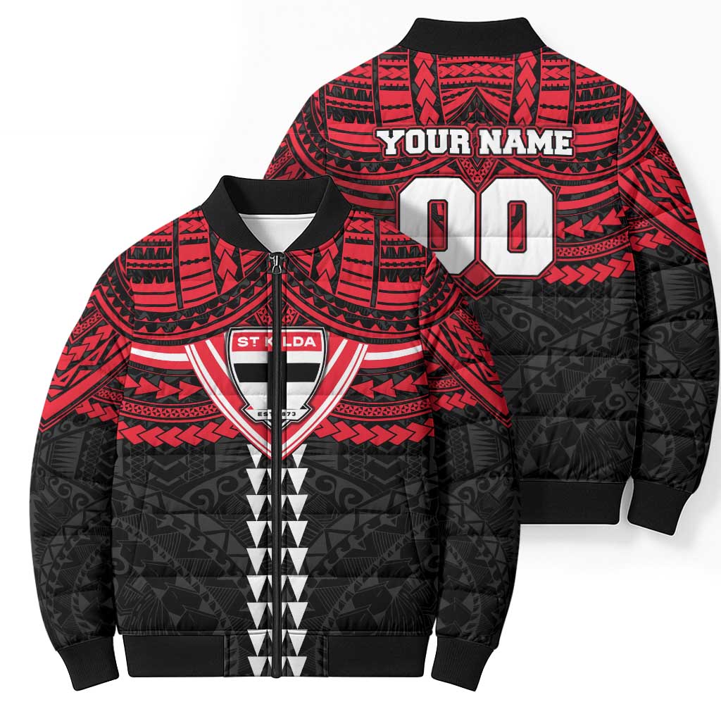 Personalized St Kilda Saints Bomber Puffer Jacket Polynesian Tribal Pattern Heritage Football