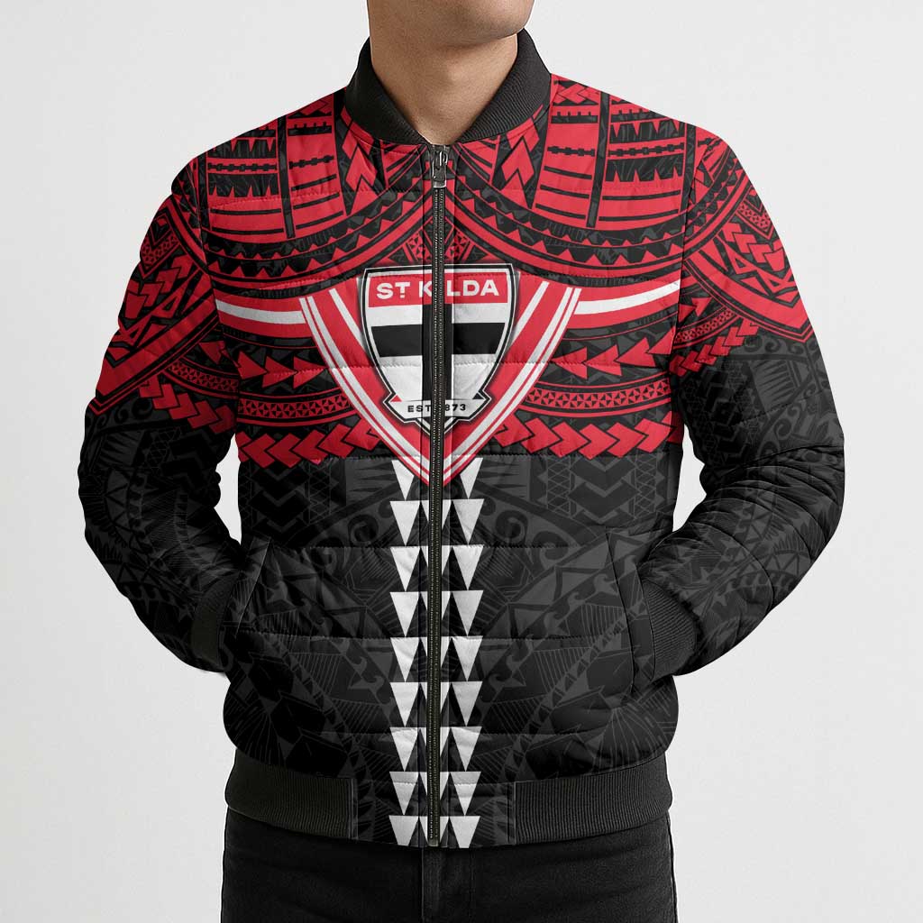 Personalized St Kilda Saints Bomber Puffer Jacket Polynesian Tribal Pattern Heritage Football