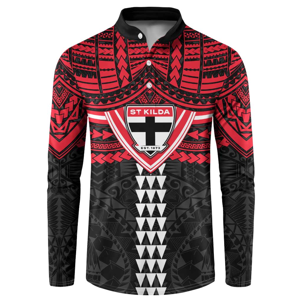 Personalized St Kilda Saints Button Sweatshirt Polynesian Tribal Pattern Heritage Football