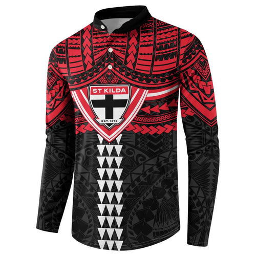 Personalized St Kilda Saints Button Sweatshirt Polynesian Tribal Pattern Heritage Football