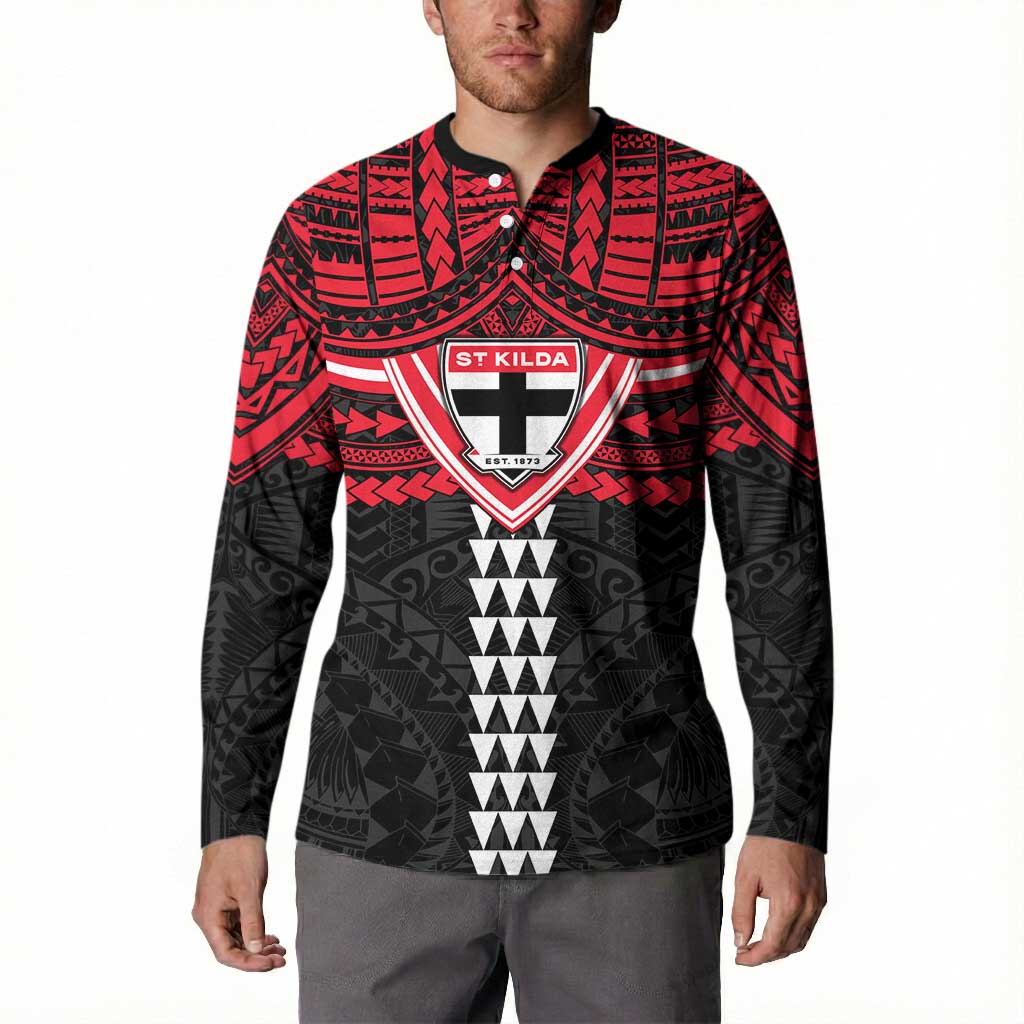 Personalized St Kilda Saints Button Sweatshirt Polynesian Tribal Pattern Heritage Football