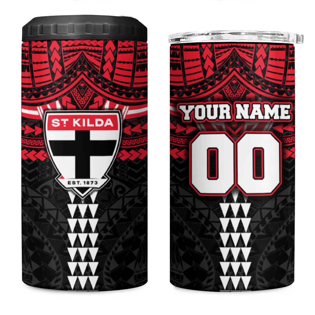 Personalized St Kilda Saints 4 in 1 Can Cooler Tumbler Polynesian Tribal Pattern Heritage Football