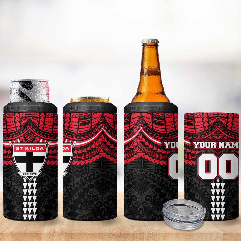 Personalized St Kilda Saints 4 in 1 Can Cooler Tumbler Polynesian Tribal Pattern Heritage Football