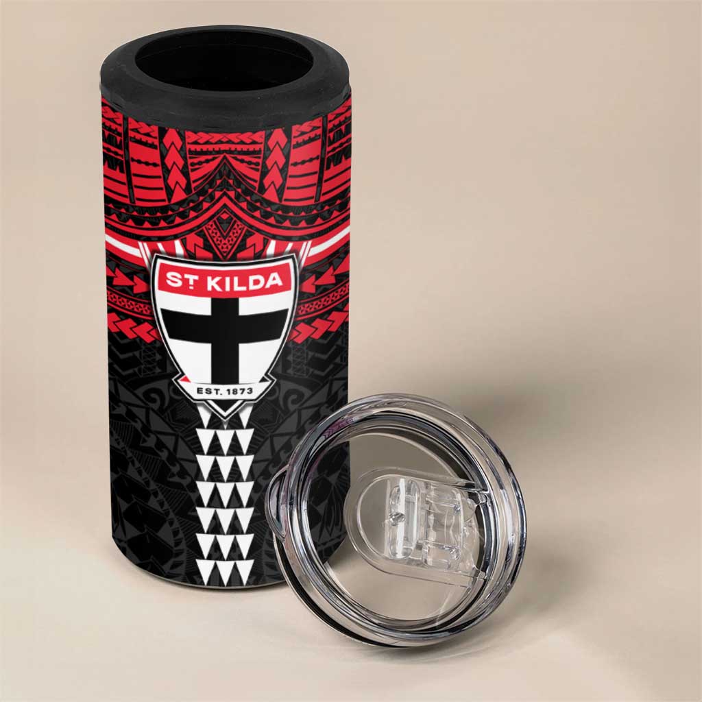 Personalized St Kilda Saints 4 in 1 Can Cooler Tumbler Polynesian Tribal Pattern Heritage Football