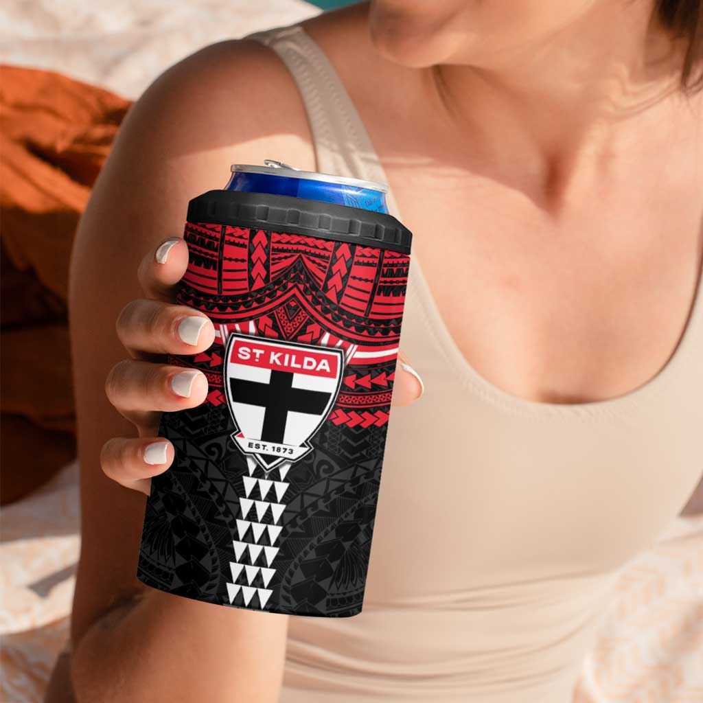 Personalized St Kilda Saints 4 in 1 Can Cooler Tumbler Polynesian Tribal Pattern Heritage Football