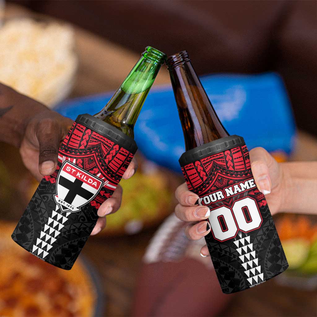 Personalized St Kilda Saints 4 in 1 Can Cooler Tumbler Polynesian Tribal Pattern Heritage Football