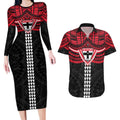 Personalized St Kilda Saints Couples Matching Long Sleeve Bodycon Dress and Hawaiian Shirt Polynesian Tribal Pattern Heritage Football
