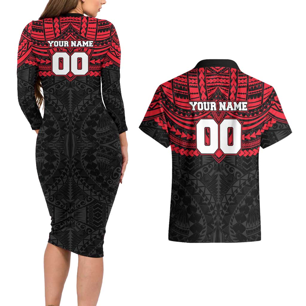 Personalized St Kilda Saints Couples Matching Long Sleeve Bodycon Dress and Hawaiian Shirt Polynesian Tribal Pattern Heritage Football