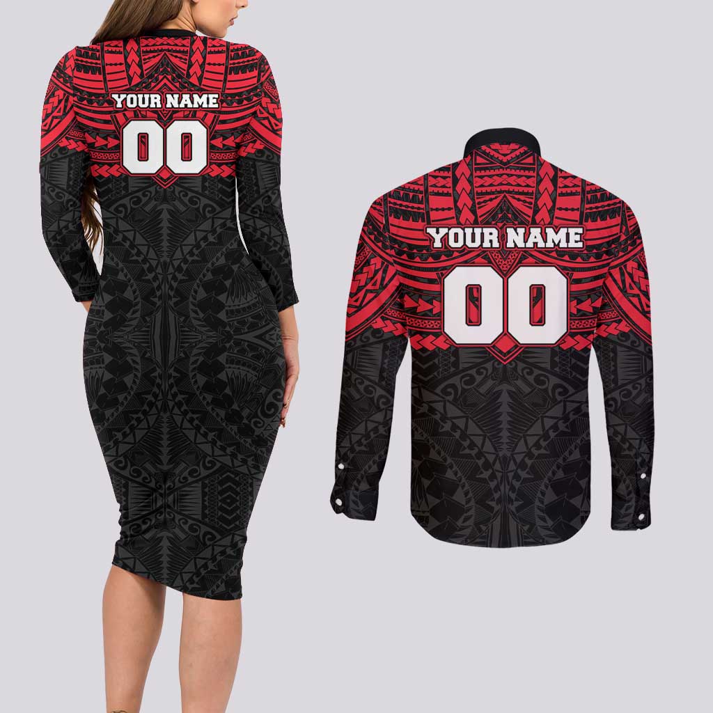 Personalized St Kilda Saints Couples Matching Long Sleeve Bodycon Dress and Long Sleeve Button Shirt Polynesian Tribal Pattern Heritage Football