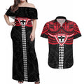 Personalized St Kilda Saints Couples Matching Off Shoulder Maxi Dress and Hawaiian Shirt Polynesian Tribal Pattern Heritage Football