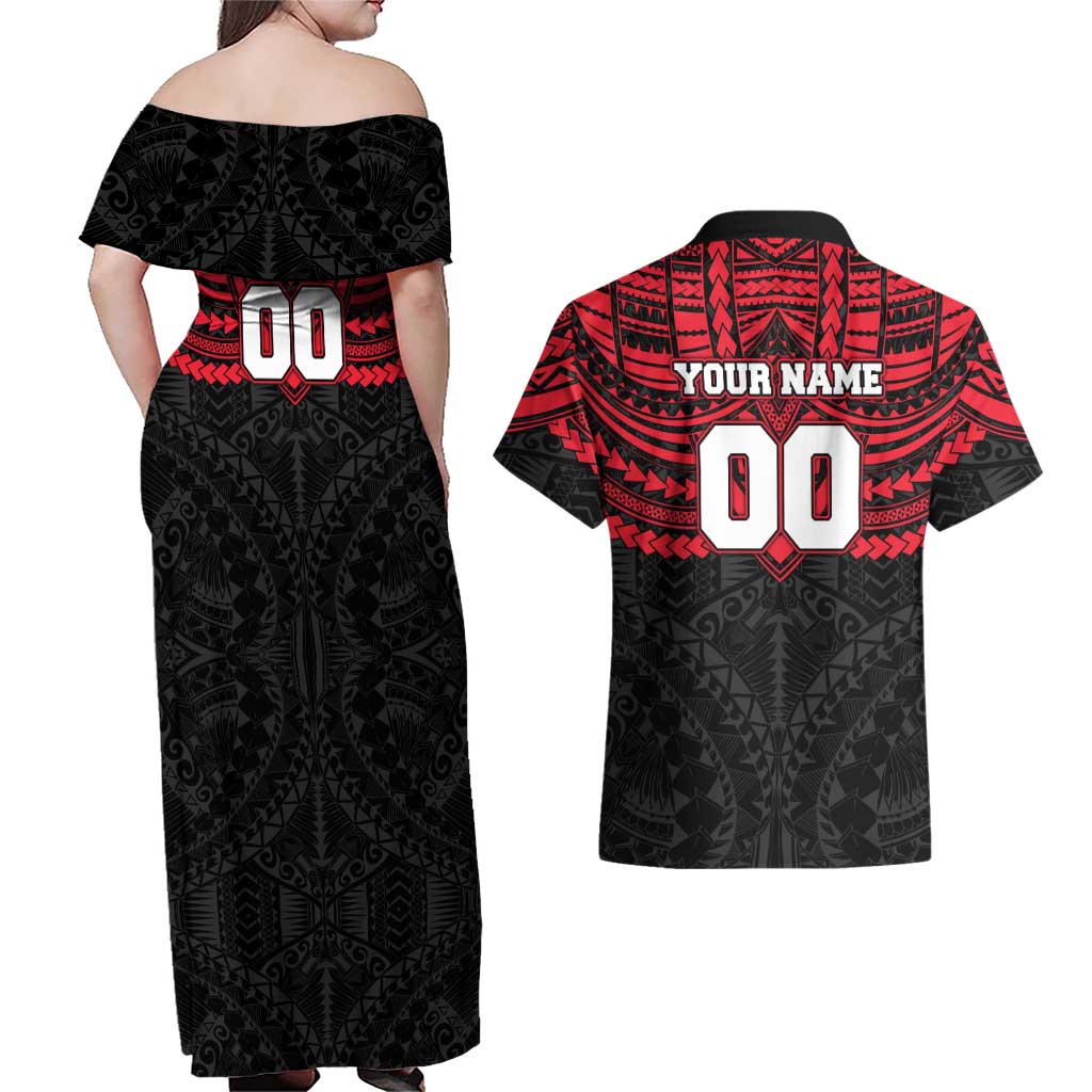 Personalized St Kilda Saints Couples Matching Off Shoulder Maxi Dress and Hawaiian Shirt Polynesian Tribal Pattern Heritage Football